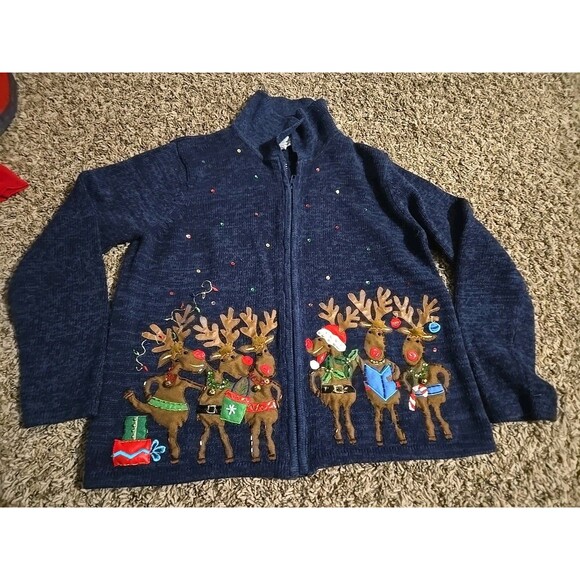 Tiara International Vintage Embellished Rhinestone Reindeer Sweater Size Large - Picture 13 of 13